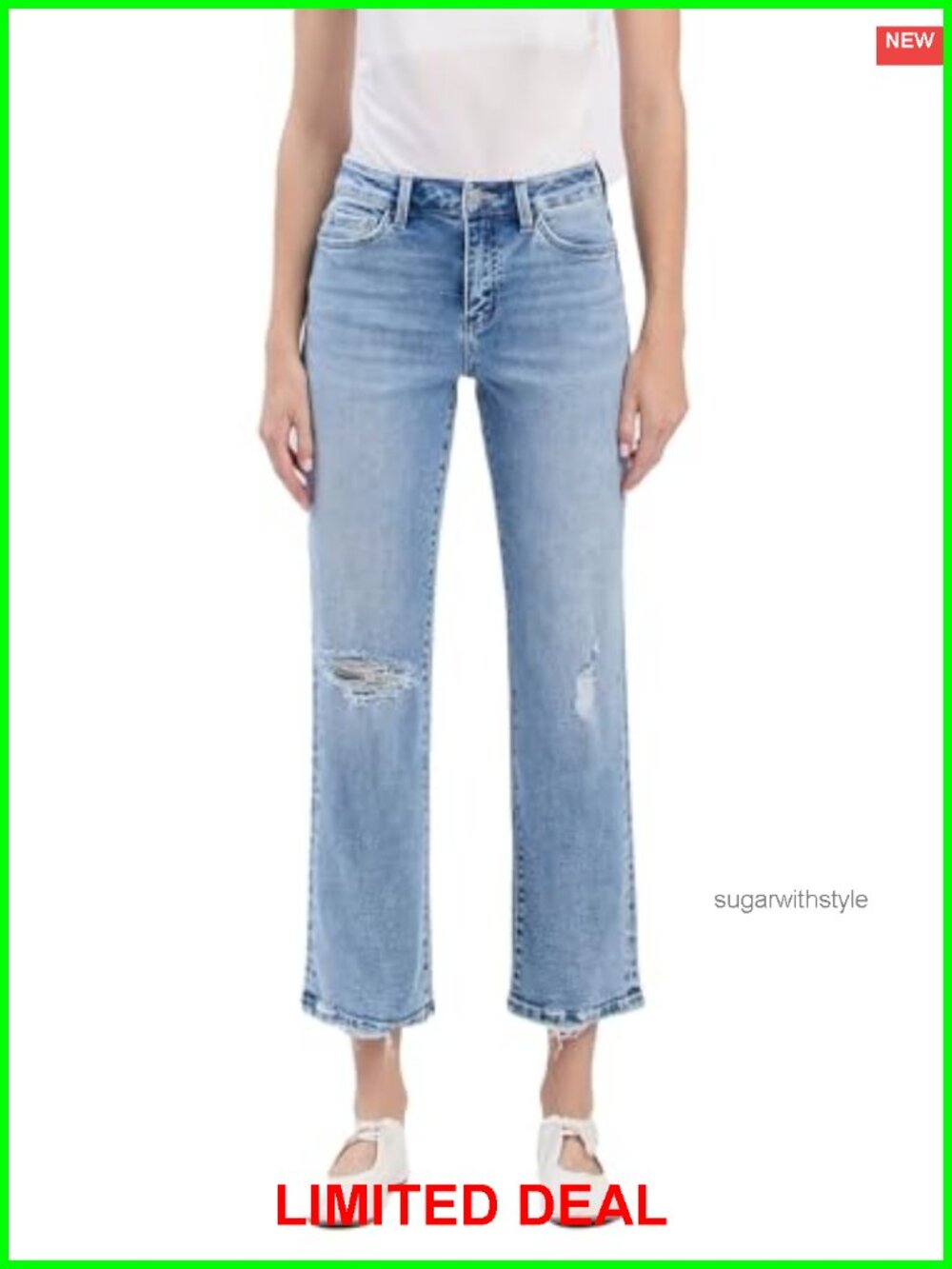 High Rise Ankle Straight Jeans Comfort Stretch Distressed Denim